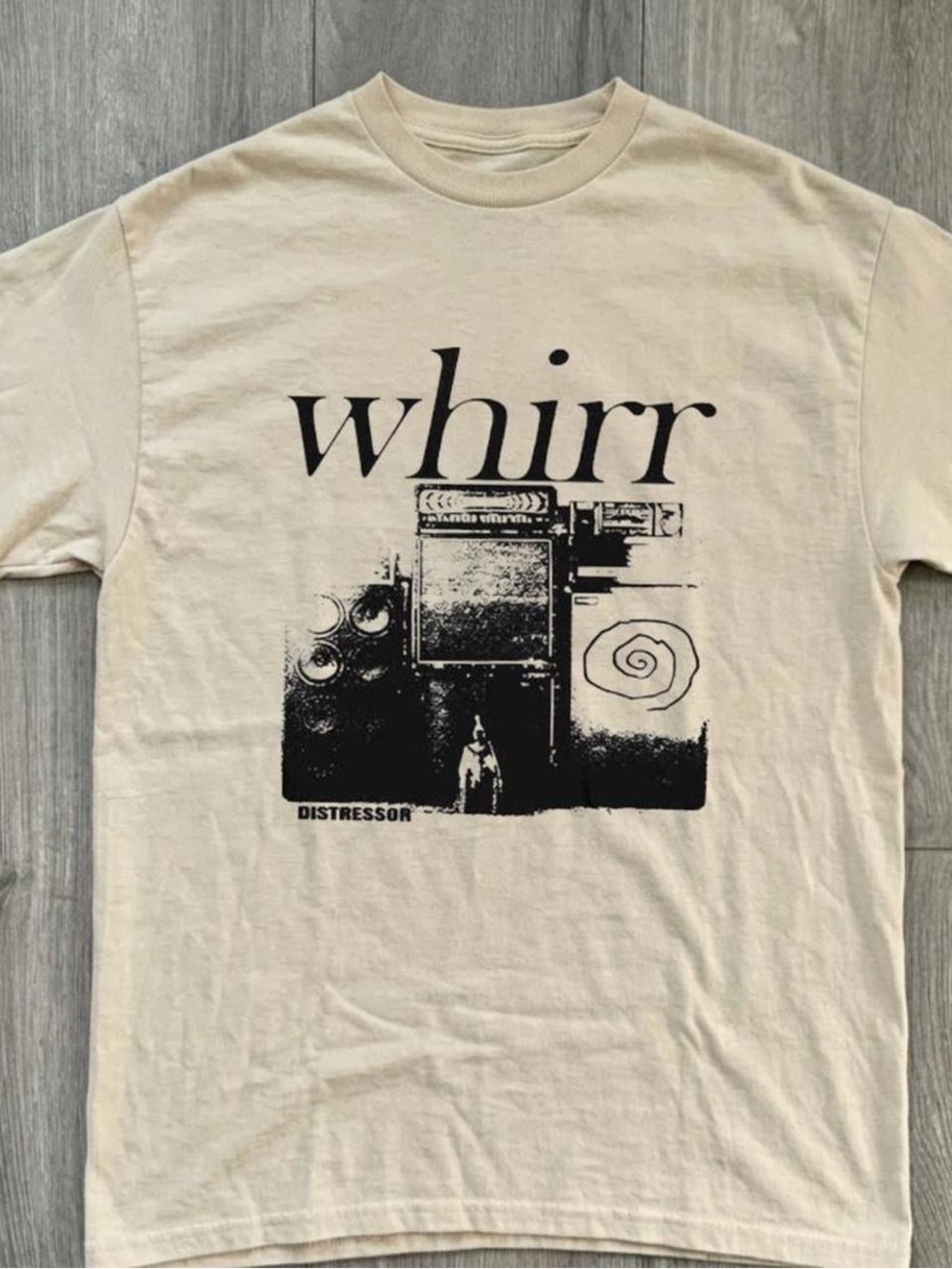 Gildan Cream Short Sleeve Tee with Black 'whirr' Graphic